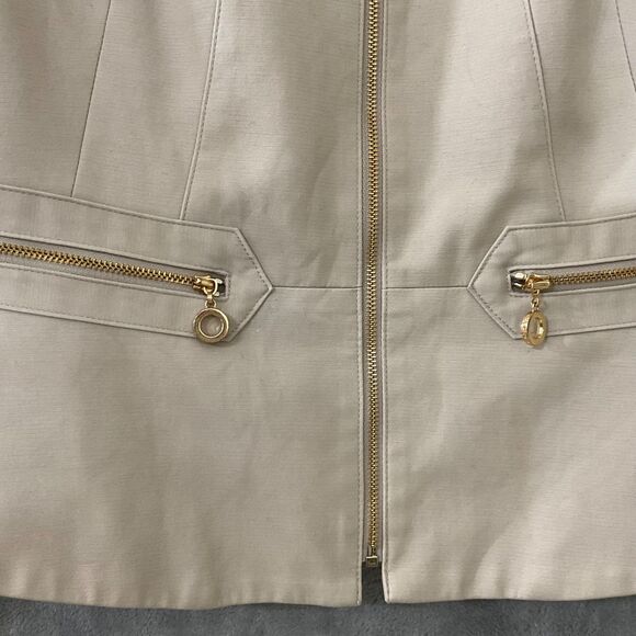 Calvin Klein Blazer Zip Career Blazer Jacket women’s  Size 14 Beige pockets - Picture 2 of 13